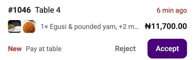 A new order from Table 4 with an Accept button