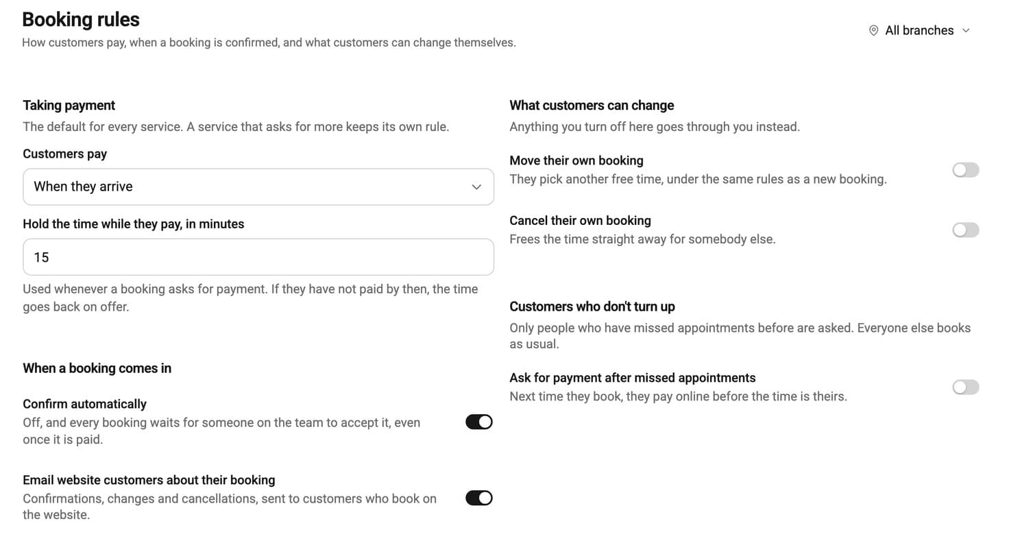Booking rules for payment and changes